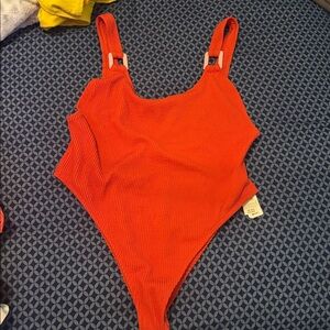 Aerie Bold Orange Textured Swimsuit NWT
